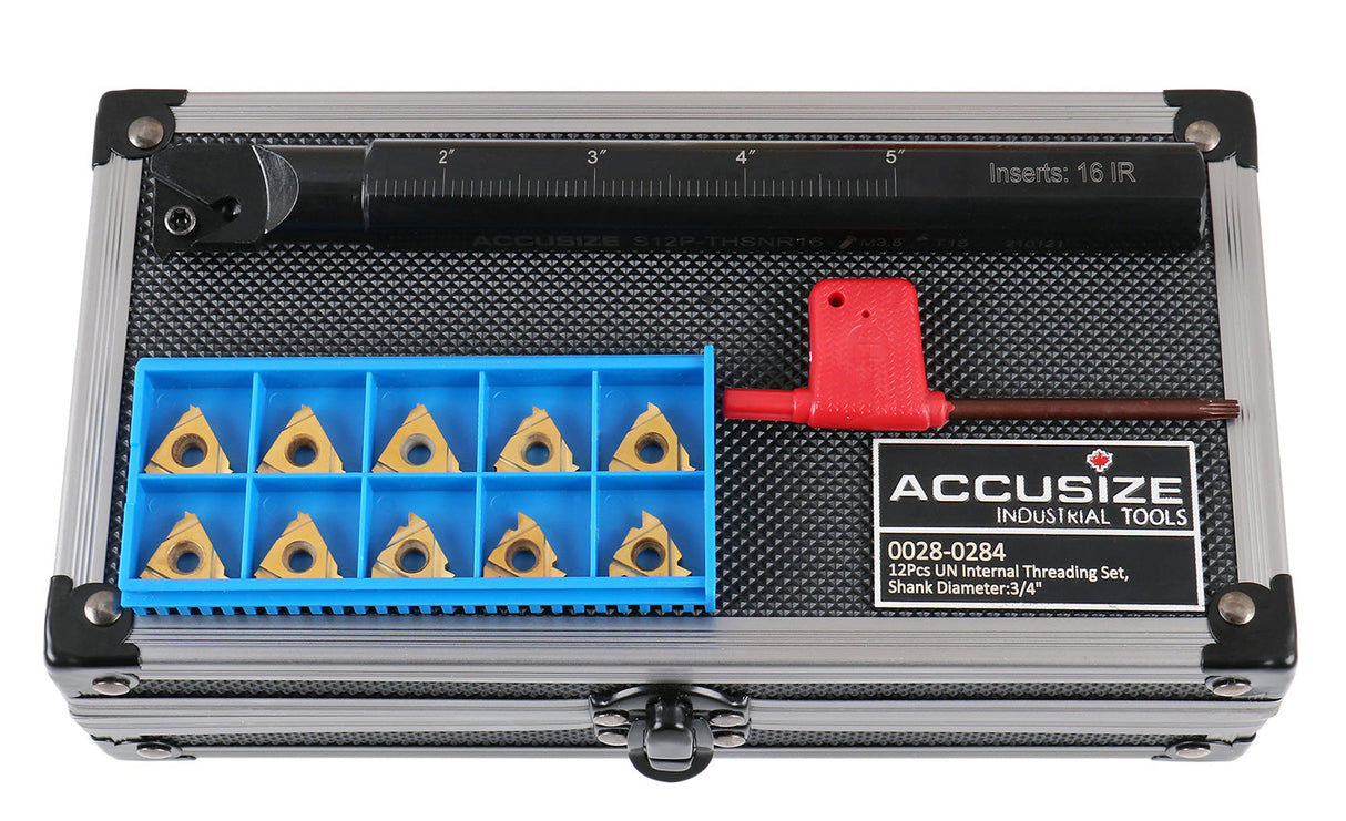 12 pc UN Threading Set, 3/4" Shank, Indexable Thread Tool Set, Right Hand, with 10 pc Tin Coating Threading Inserts