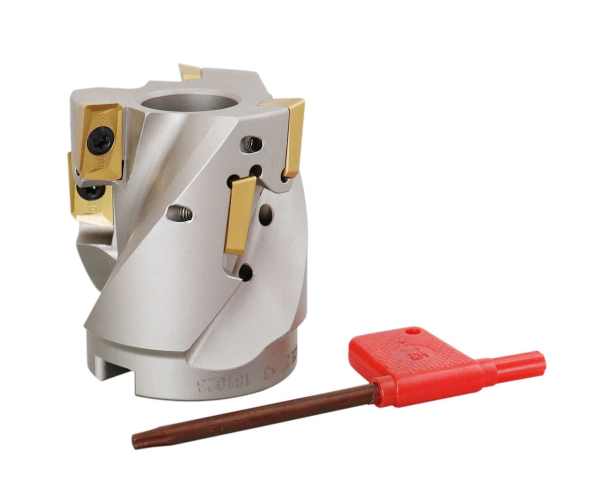 2" x 1" 90° Heavy-Duty Coolant Helical Shell Indexable Milling Cutter (Nickel Plated), with 6 Carbide APKT1604 Inserts, #0028-2670A