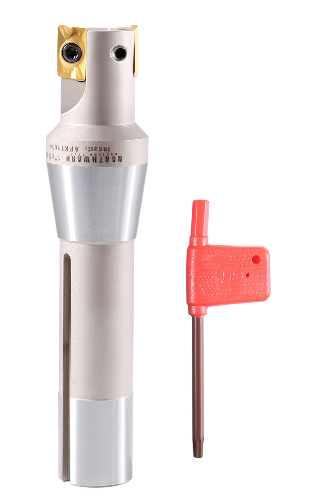 1" x 5-27/32" 90 Degree R8 Shank Indexable End Mills with 2 APKT1604 Carbide Inserts, #0028-6903