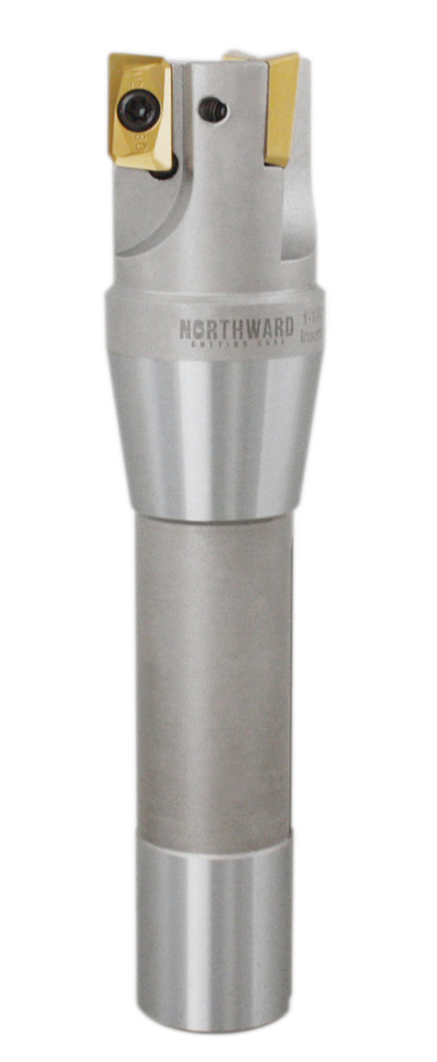 1-1/4" x 5-27/32" 90 Degree R8 Shank Indexable End Mills with 3 APKT1604 Carbide Inserts, #0028-6904