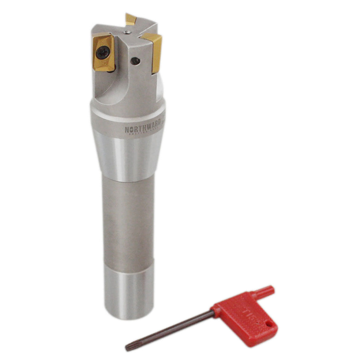 1-1/4" x 5-27/32" 90 Degree R8 Shank Indexable End Mills with 3 APKT1604 Carbide Inserts, #0028-6904