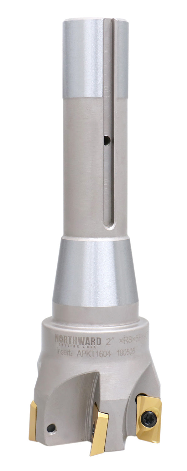 2" x 6-1/8" 90 Degree R8 Shank Indexable End Mills with 5 APKT1604 Carbide Inserts, #0028-6906