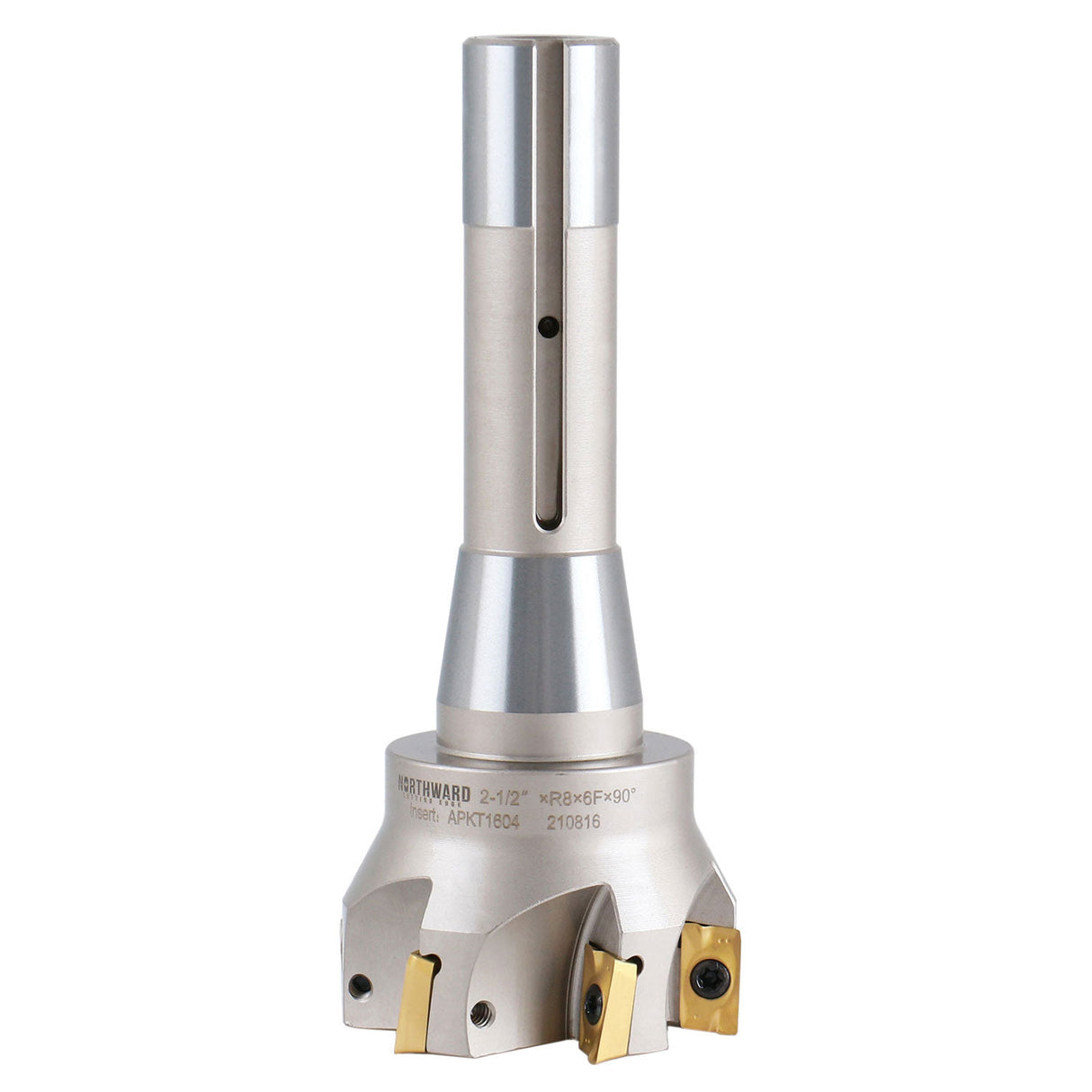 2-1/2'' x 6-1/8'' 90 Degree R8 Shank Indexable End Mills with 6 APKT1604 carbide Inserts installed, #0028-6907
