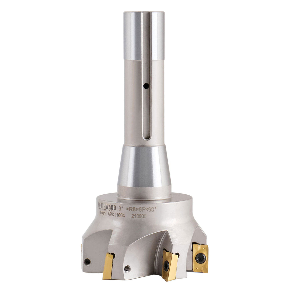 3" x 6-1/4" 90 Degree R8 Shank Indexable End Mills with 6 APKT1604 carbide Inserts, #0028-6908