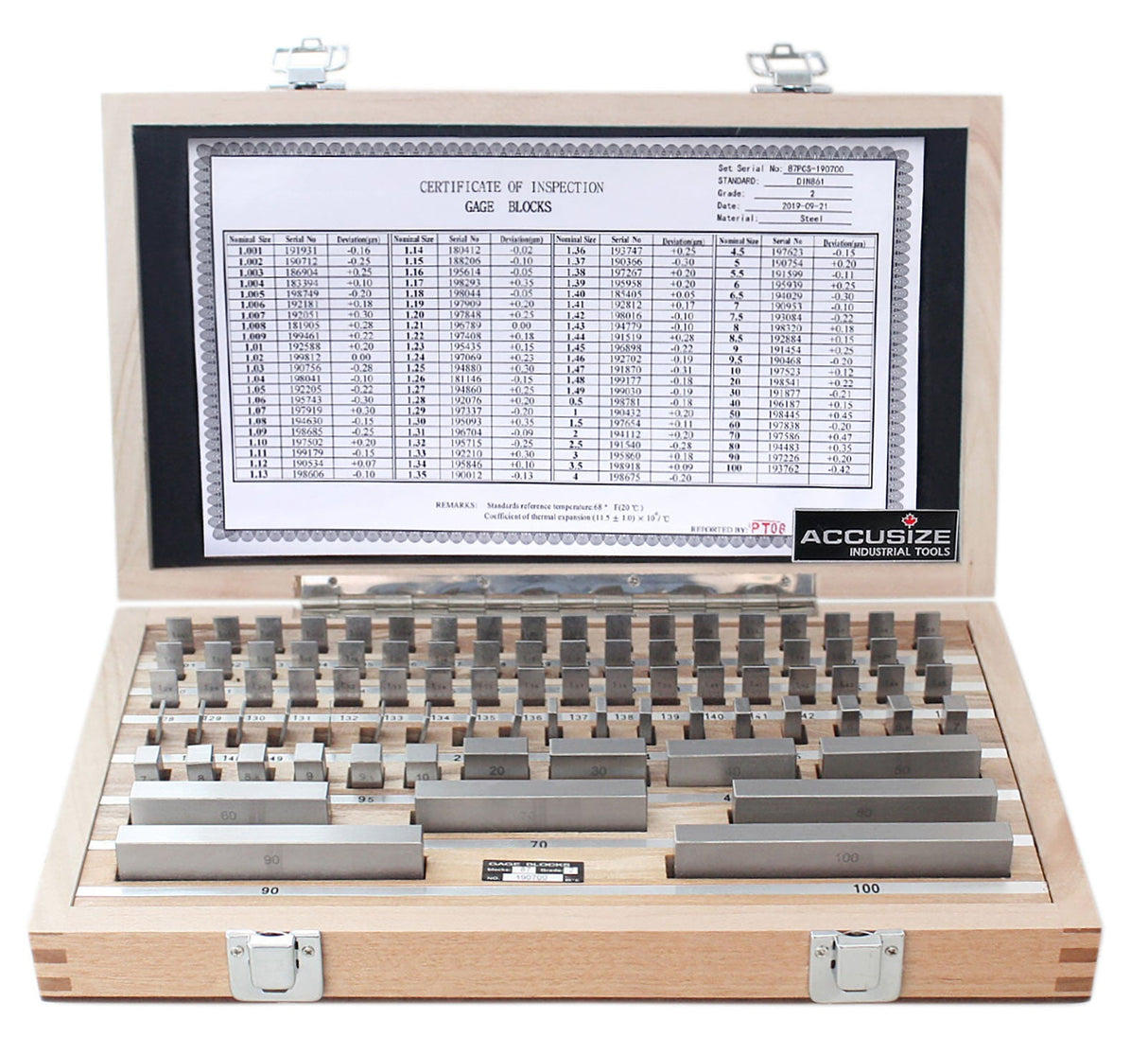 87 pc Metric Gage Block Set, Grade 2, DIN861 Germany Standard with MFG’s Certificate, #0087-2160
