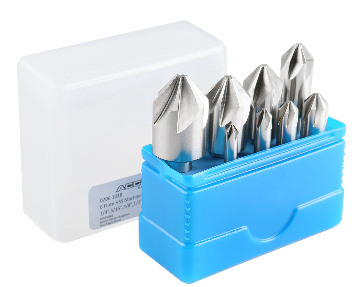 6 Flute HSS Machine Countersinks Sets, 8 pcs/Set