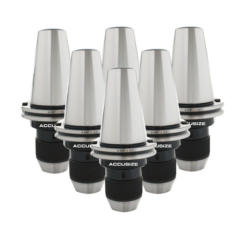 0222-0894x6, 6 Pcs of 0-1/2" CAT50 CNC Integral Keyless Drill Chuck, Acc 0.002"