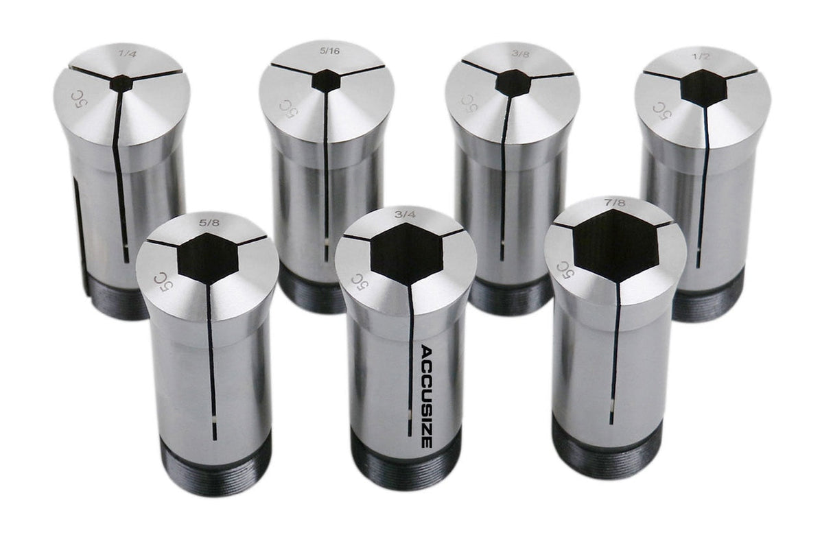 5C Hex Collets, 7 Pcs/Set, Size Including 1/4'', 5/16'', 3/8'', 1/2'', 5/8'', 3/4'' and 7/8'', 0223-0309