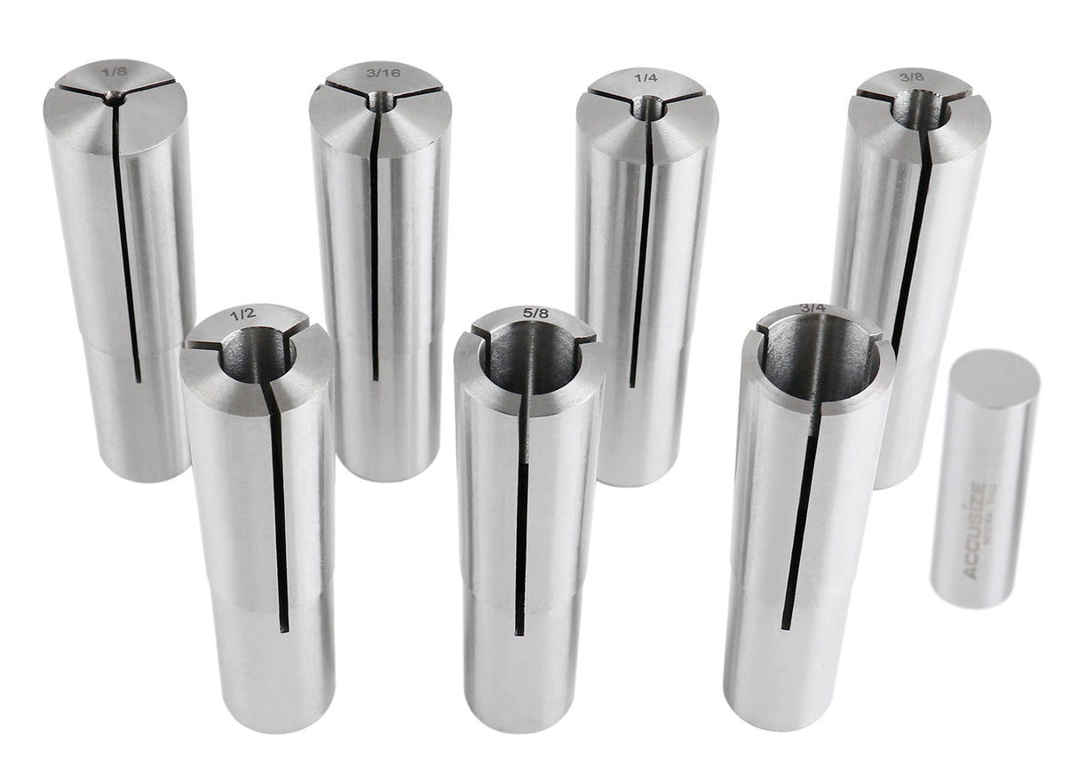 Morse Taper #3 MT3 Round Collet Set, 7 Pcs/Set, Size Including 1/8", 3/16", 1/4", 3/8", 1/2", 5/8", & 3/4", 0223-0312