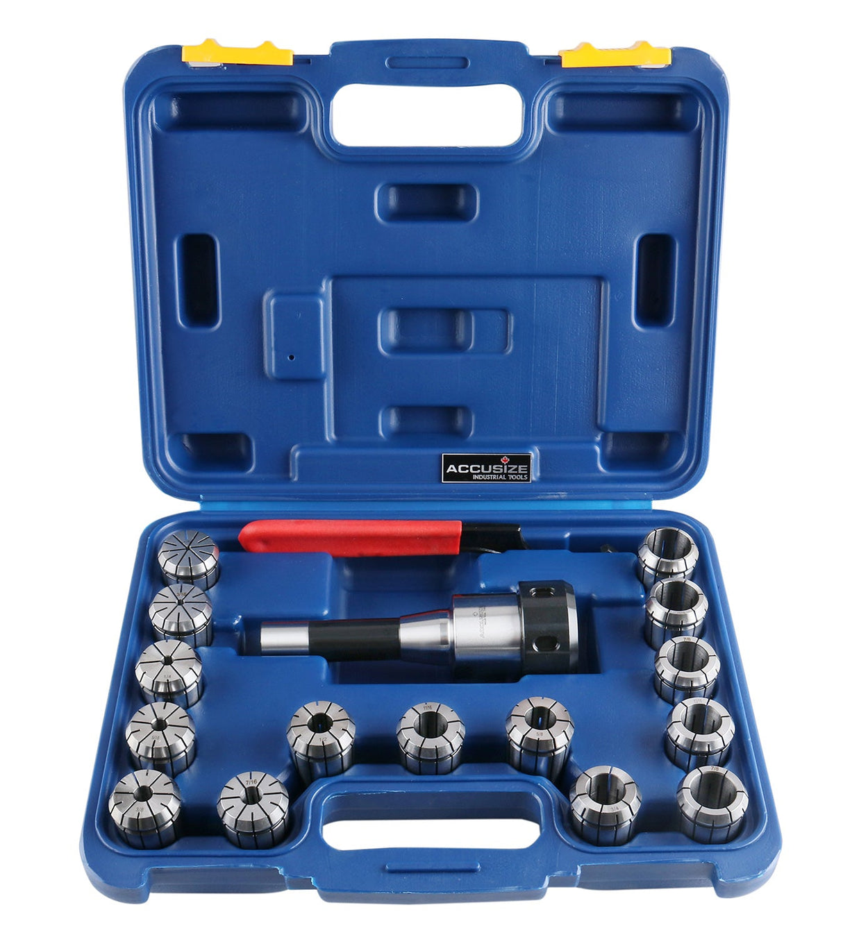 R8-OZ25 Collet Set 15 Pc/Sets , w/ 1 R8 Collet Chuck, and 1/8", 3/16", 1/4", 5/16", 3/8", 7/16", 1/2", 9/16", 5/8", 11/16", 3/4", 13/16", 7/8", 15/16" & 1" OZ25 Collets, 1 Spanner Wrench, 0223-0362