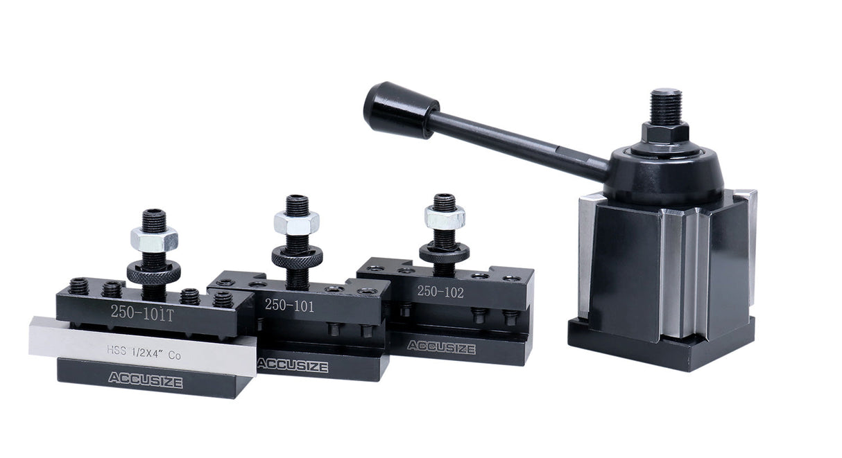 4 Pc Wedge Type Quick Change Tool Post Set for Lathe Swing 6'' - 12'' with 1/2'' M35 Square Lathe Bit, 0251-0155