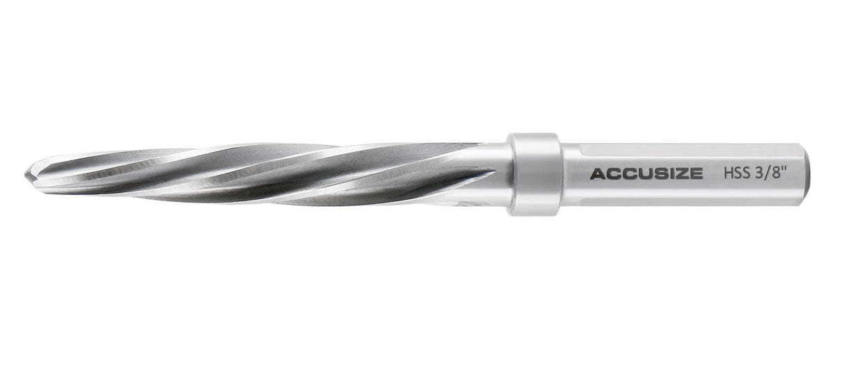 H.S.S. Aligning Reamer, Spiral Flute, 3/8" Straight Shank with 3-Equal Flat