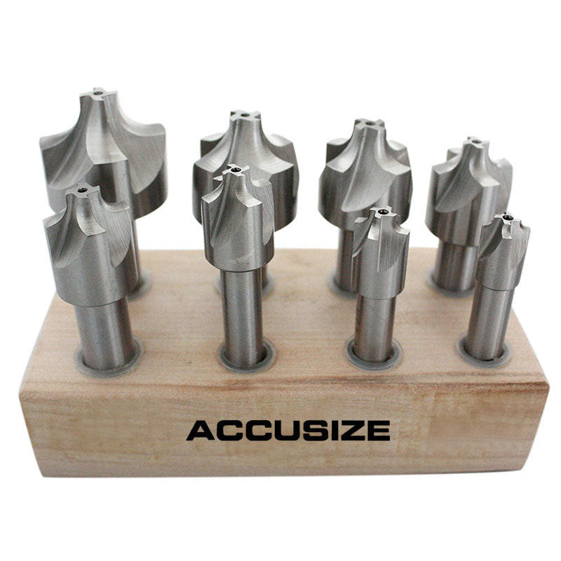 1011-0008, 8 PS/Set HSS Corner Rounding End Mills, Size from 1/16" to 3/8"