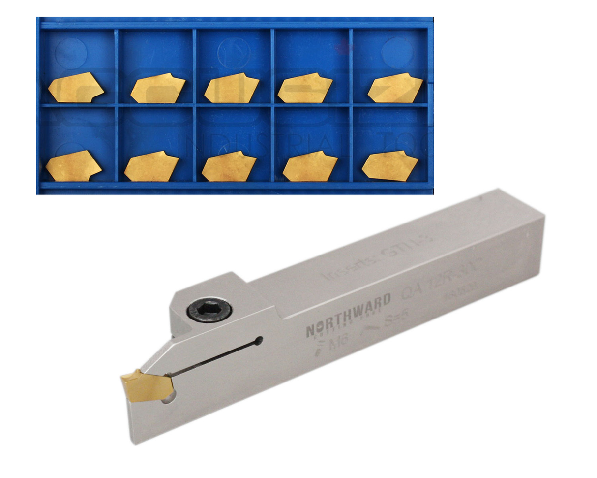 Heavy-Duty Indexable Grooving & Cut-Off Holder with Extra 10 Carbide TiN Coated GTN Insert Bundle, 3/8", 1/2', 3/4", & 1", Right Hand