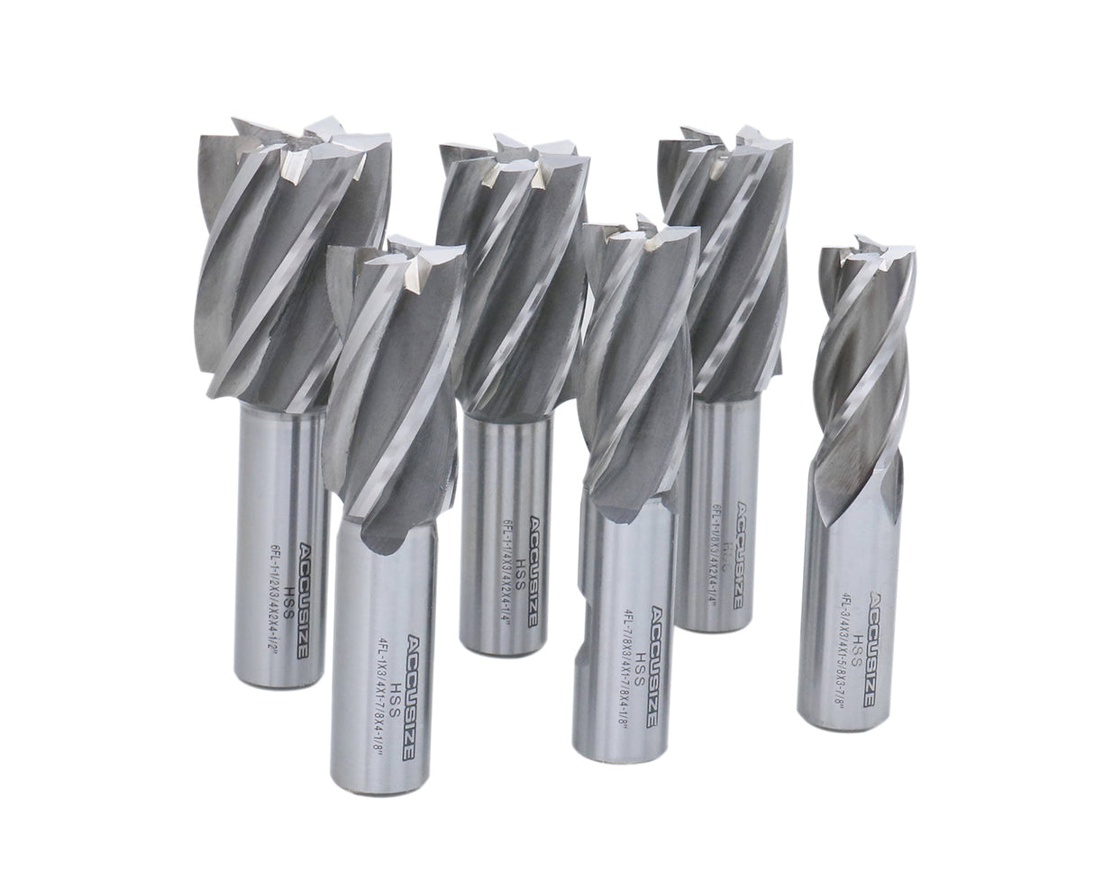 1822-0206, 6 Pcs Multi-Flute Bridgeport HSS End Mill Set, Fully Ground