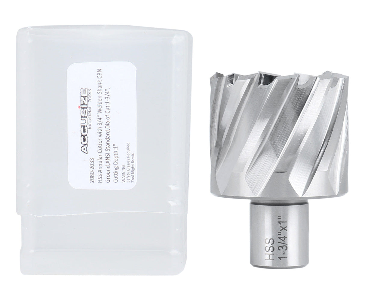 1" Cutting Depth, H.S.S. Annular Cutters, with 3/4" or 1-1/4" Weldon Shank, CBN Ground, ANSI STANDARD