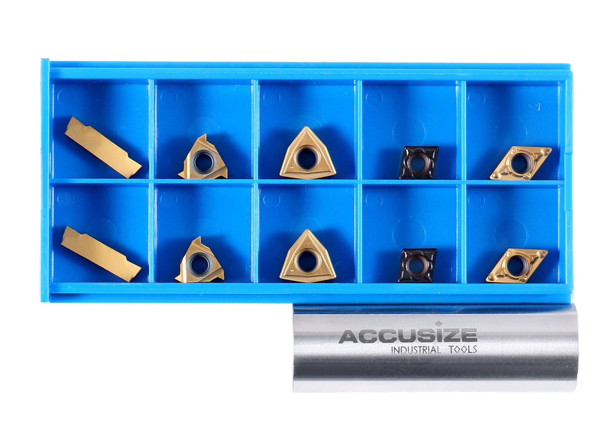 2 Pc of Each Kind of Carbide Inserts for Accusize 7ps Indexable Carbide Lathe Turning Tool Sets, CVD Coated and Tin Coated, Total 10 Pieces