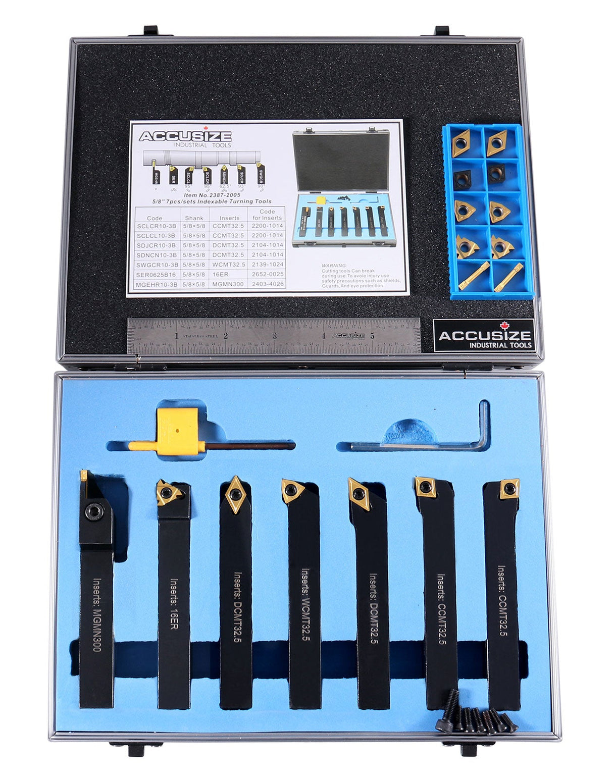 7 pc Indexable Carbide Turning Tools w/ Extra Inserts