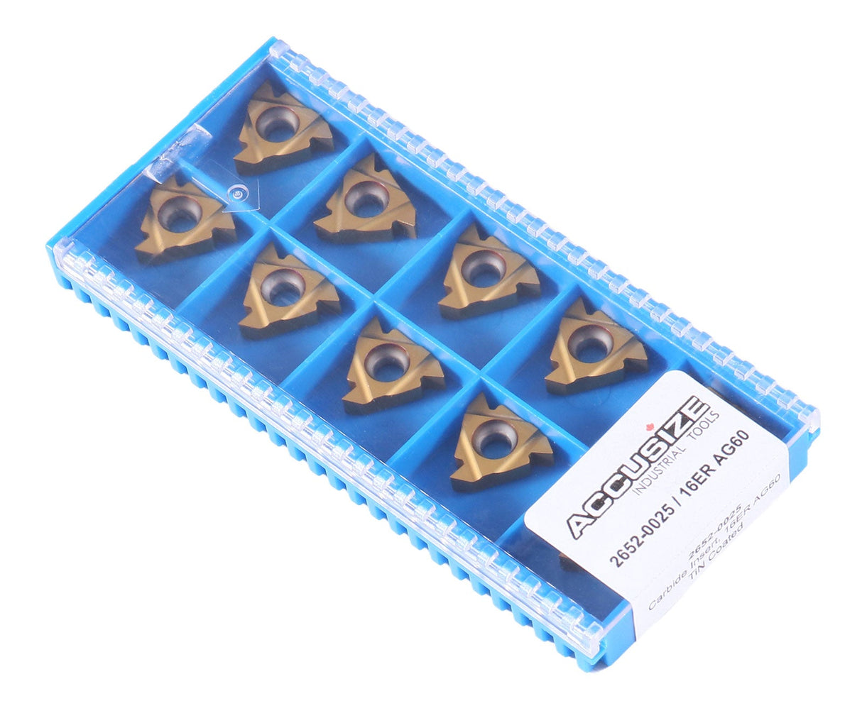Carbide Threading Inserts, TiN Coated, 10 Pcs/Box