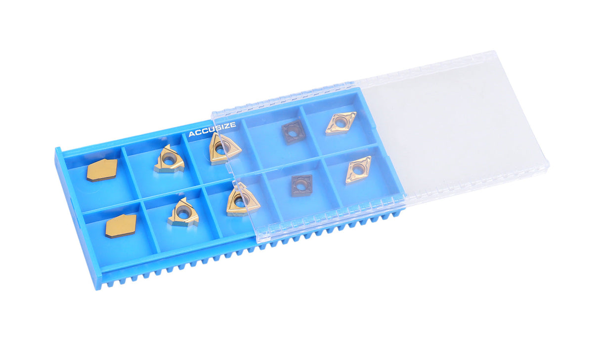 2 Pc of Each Style of Carbide Inserts for 9-Pc Indexable Carbide Turning Tool and Boring Bar Set