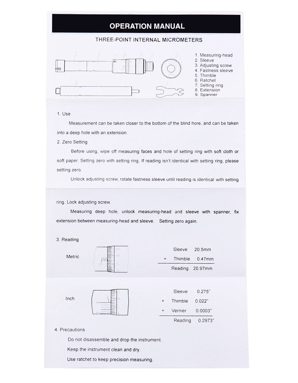 Three -Point Internal Micrometers, Ratchet Stop