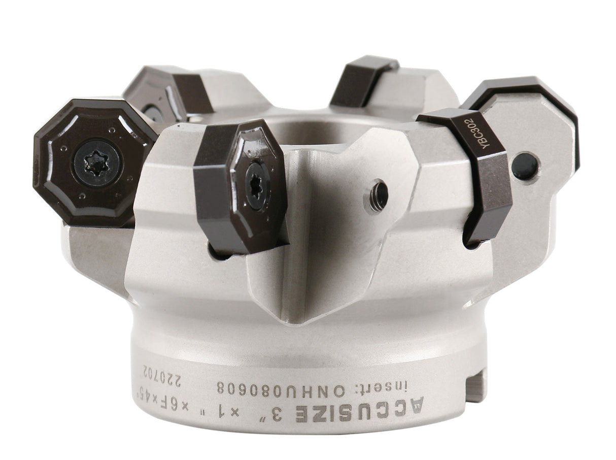 45 Degree Indexable Face Mill with ONHU08T508 Inserts, OCTAGONAL Double-Side Inserts with 16 Cutting Edges