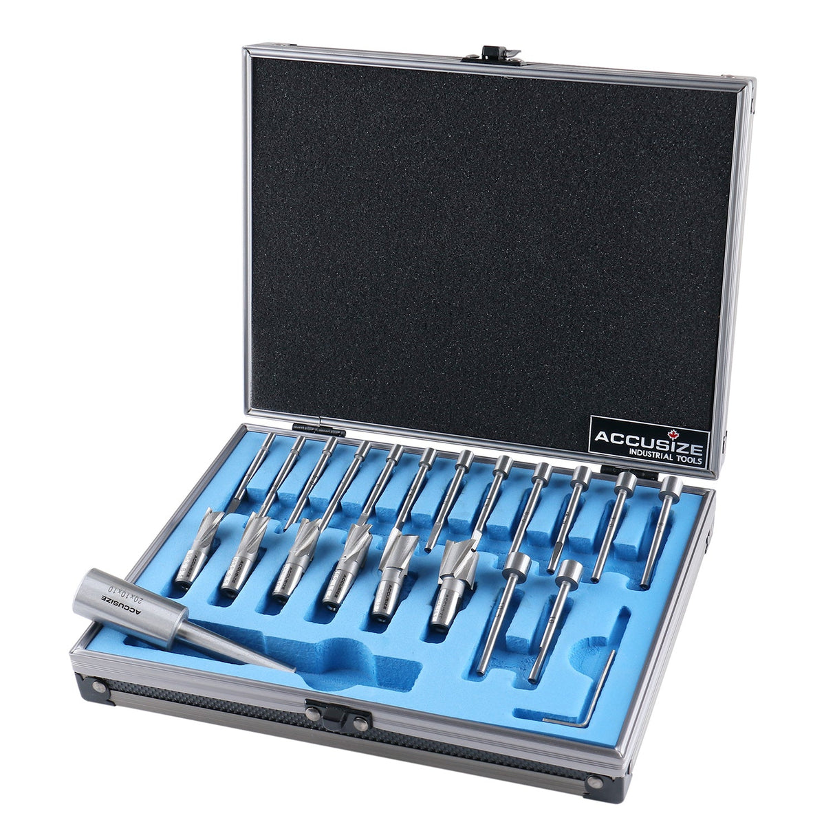 21 Piece High Speed Steel Interchangeable Pilot Counterbore Set, Imperial Size & Metric Size