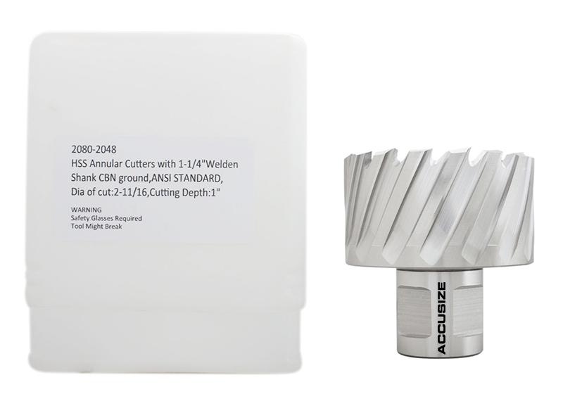 1" Cutting Depth, H.S.S. Annular Cutters, with 3/4" or 1-1/4" Weldon Shank, CBN Ground, ANSI STANDARD