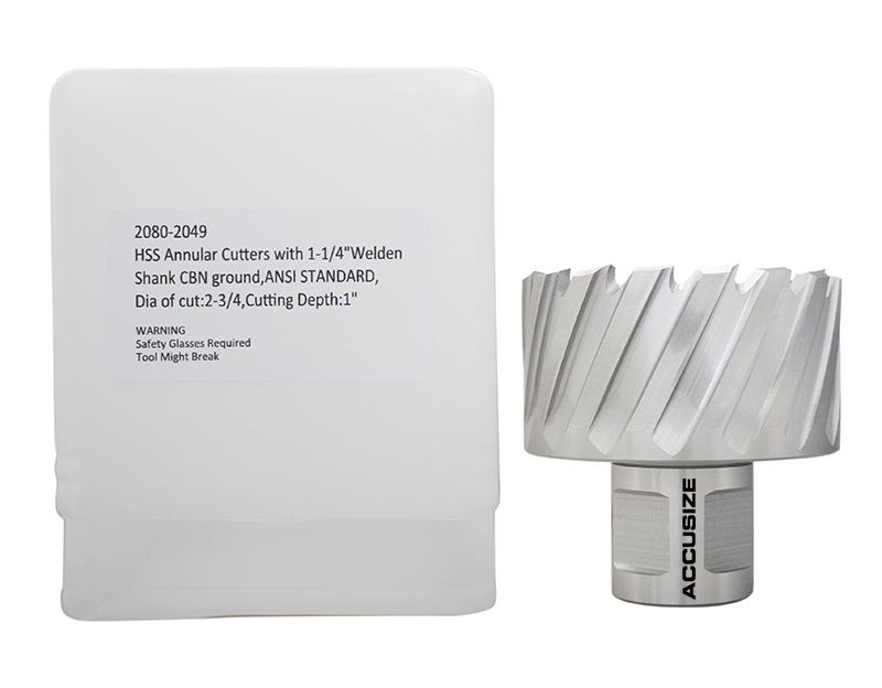 1" Cutting Depth, H.S.S. Annular Cutters, with 3/4" or 1-1/4" Weldon Shank, CBN Ground, ANSI STANDARD