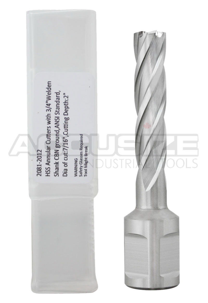 2" Cutting Depth, H.S.S. Annular Cutters with 3/4" or 1-1/4" Weldon Shank, CBN Ground, ANSI Standard