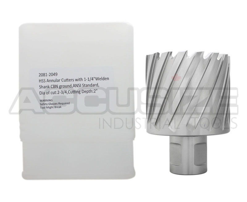 2" Cutting Depth, H.S.S. Annular Cutters with 3/4" or 1-1/4" Weldon Shank, CBN Ground, ANSI Standard