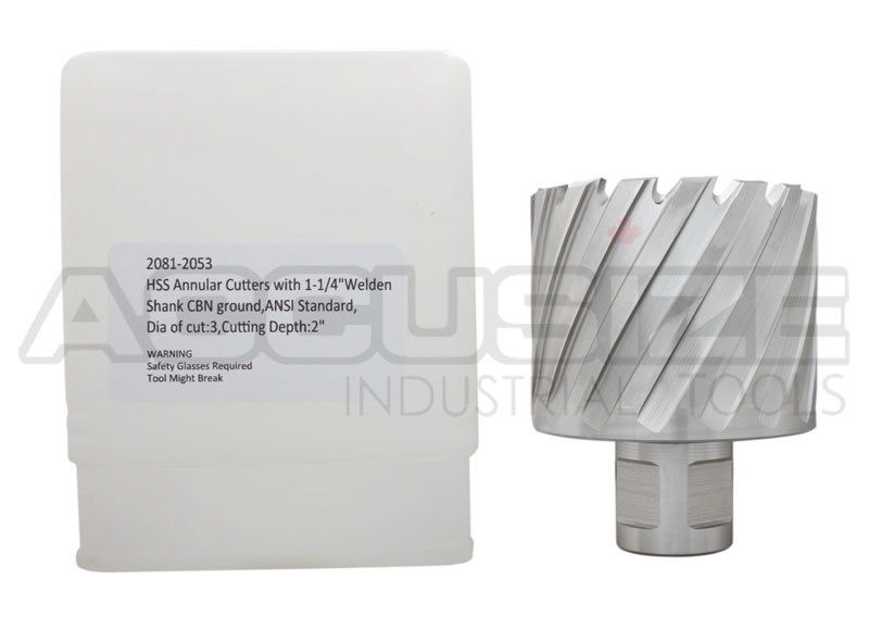 2" Cutting Depth, H.S.S. Annular Cutters with 3/4" or 1-1/4" Weldon Shank, CBN Ground, ANSI Standard