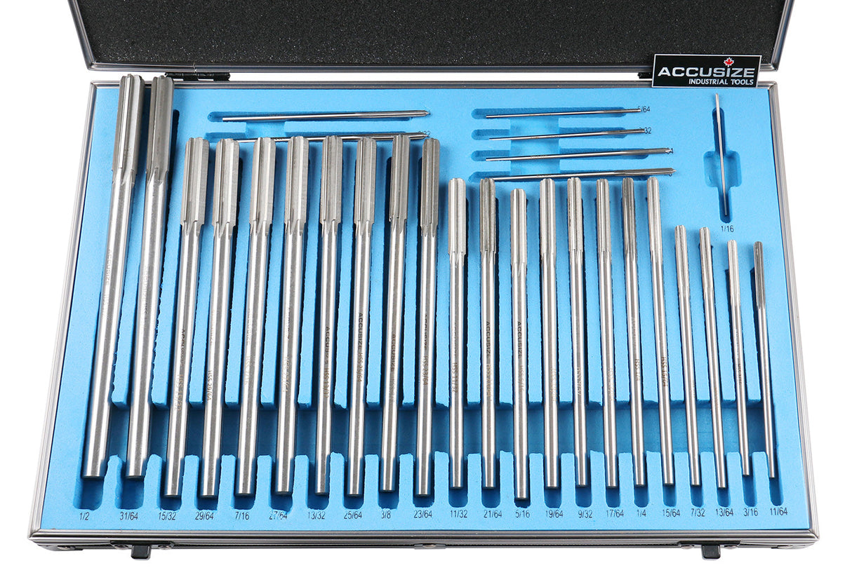 HSS M2 Premium Chucking Reamer Sets, Straight Flute, Straight Shank, Right Hand Cut, ANSI, in Aluminum Case