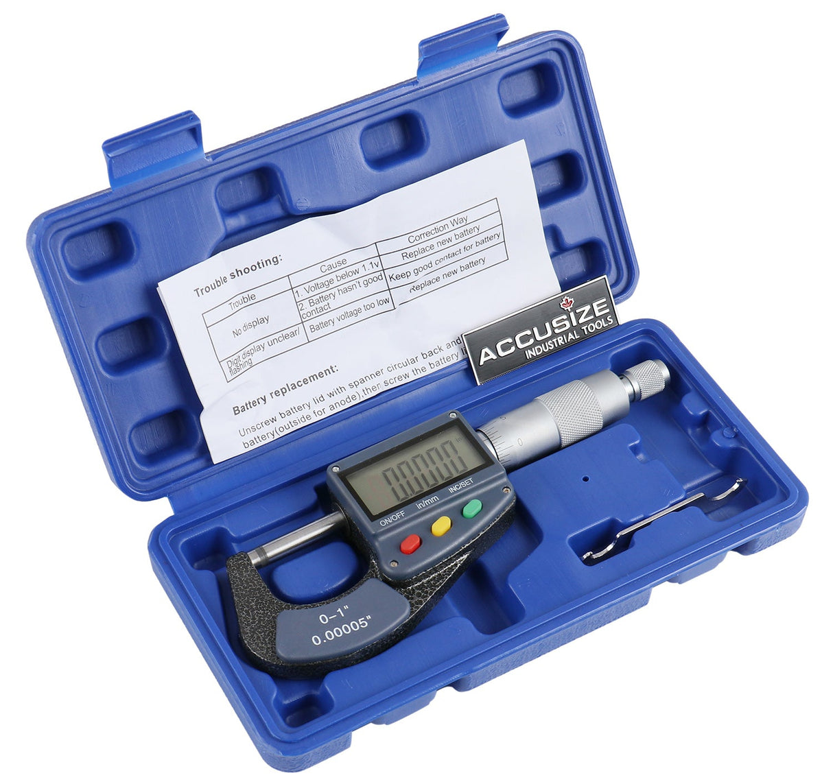 C085-0001, 0-25mm/0-1"x0.001mm/0.00005" Large Screen Electronic Digital Outside Micrometers