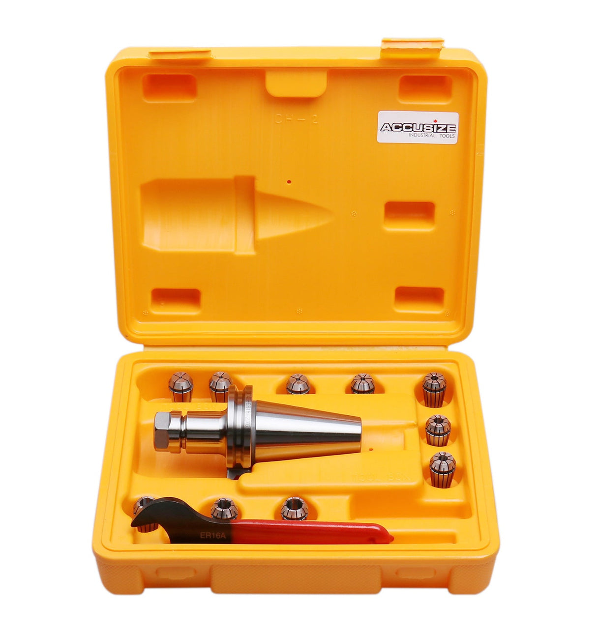 1/32" to 3/8" 10 Pc ER16 Collets + CAT40 Shank + Wrench in Fitted Strong Box, #CT40-ER16
