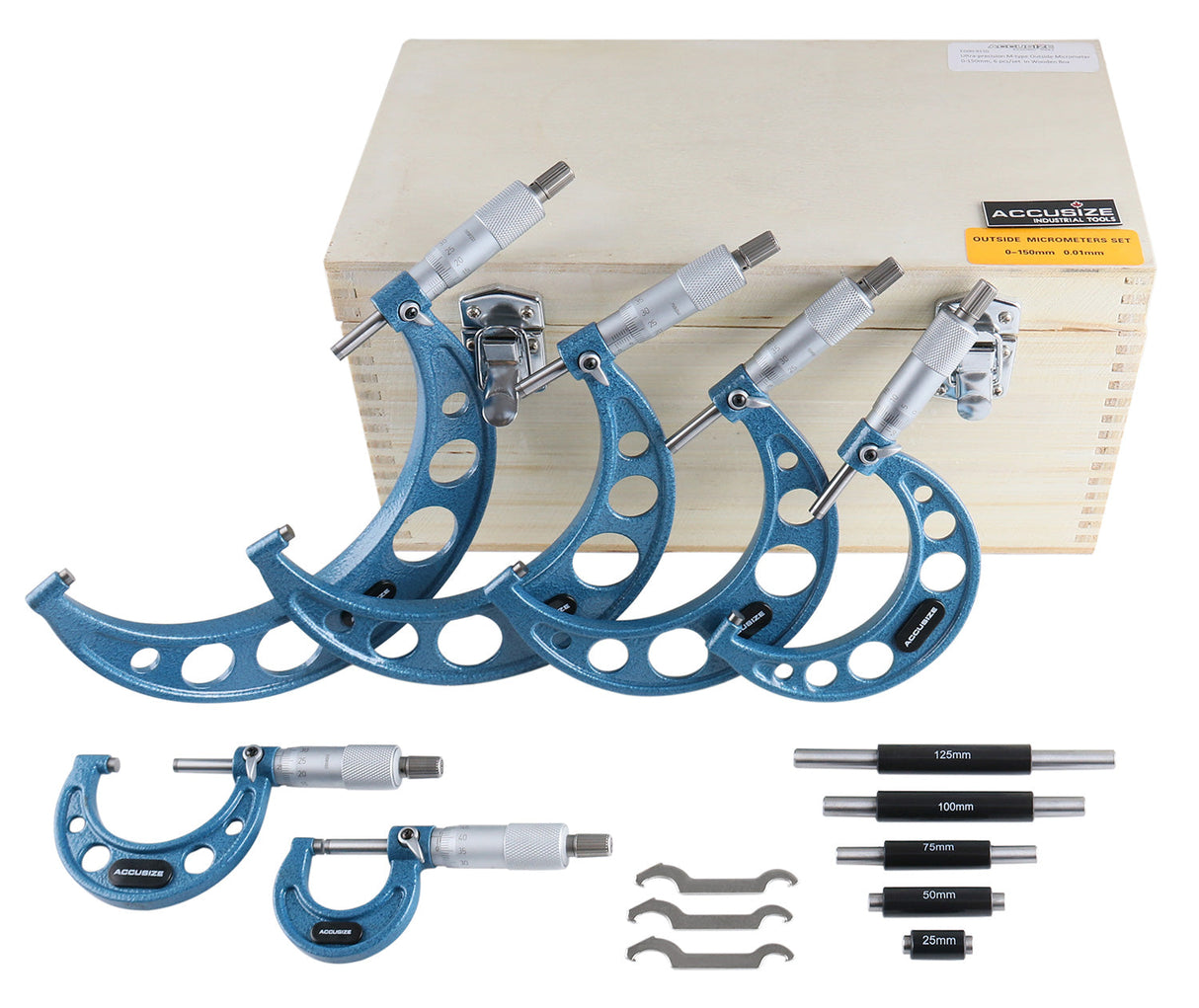 EG00-9150, 0 - 150 mm X 0.01 mm 6 pc/set, Ultra-Precision M-Type Outside Micrometer Sets