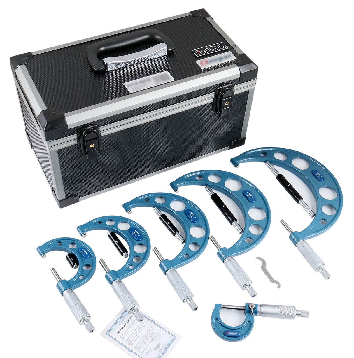 0-6" X 0.0001" 6 Piece Set Ultra-Precision M-Type Outside Micrometer Sets, Aluminum Case, EG28-0906