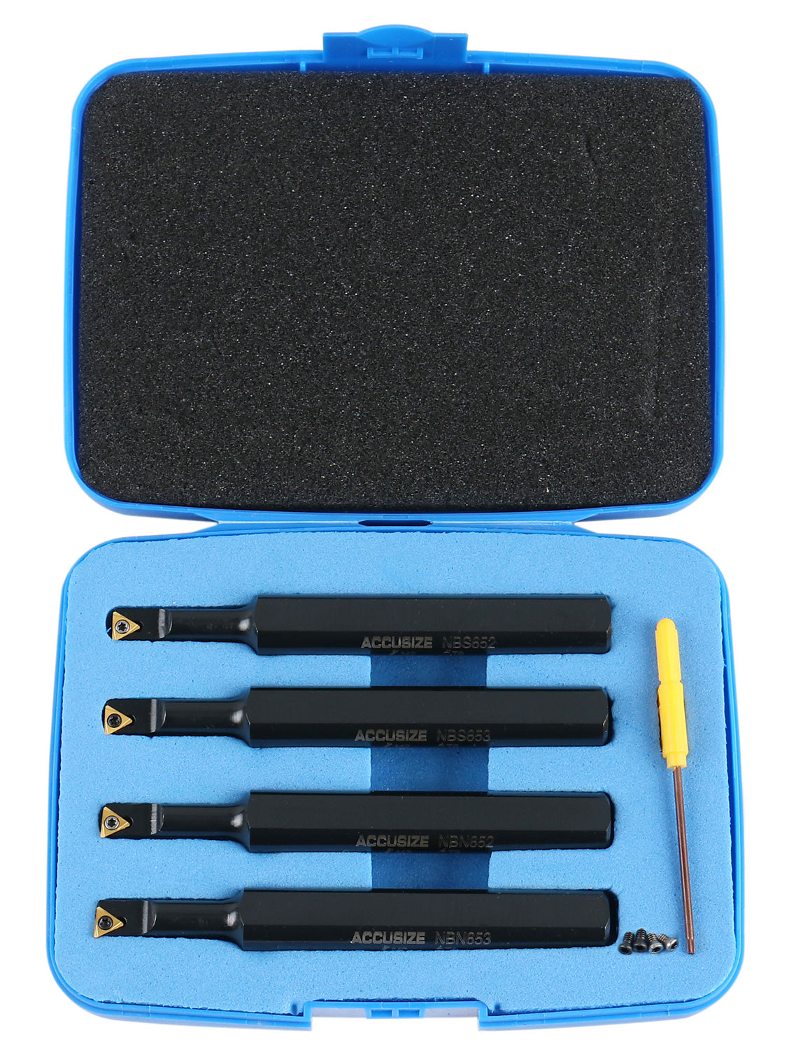 4pc Indexable Mini Boring Bar Set, 95° & 91° Entry Angle, Carbide TiN Coated TCMT520 Inserts, EJ99-2178