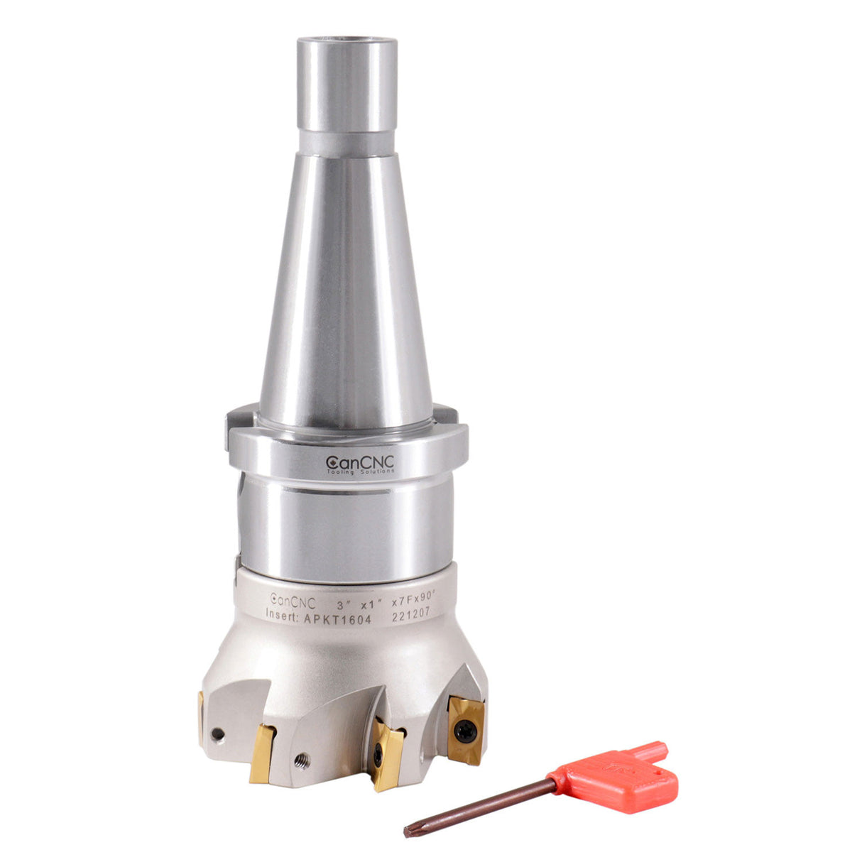 3" Dia. 7 FLute, 90° Square Shoulder Indexable Face Mill with 7pc APKT1604 Inserts Installed with ISO40 Face Mill Holder, #IS40-4518