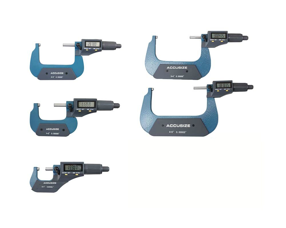 5pcs/set 0-5"x.00005" 2-Key Electronic Digital Micrometers, #MD71-0001-0005