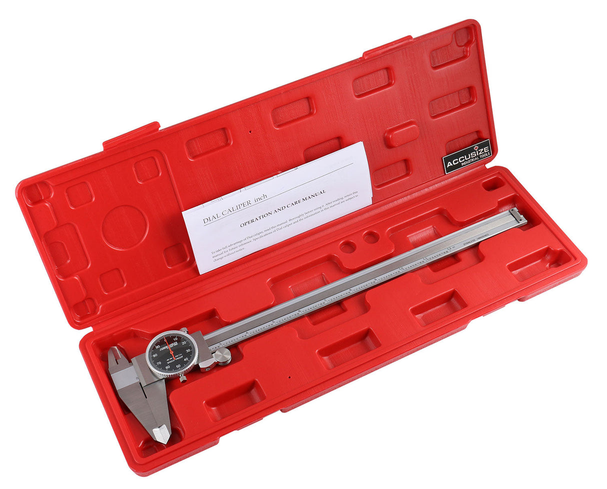Dial Caliper Black Face, White Scale, Red Needle, inch