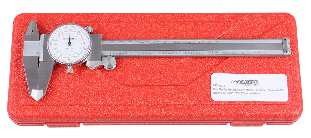 Dual Needle Precision Inch/Metric Dial Caliper, Stainless Steel