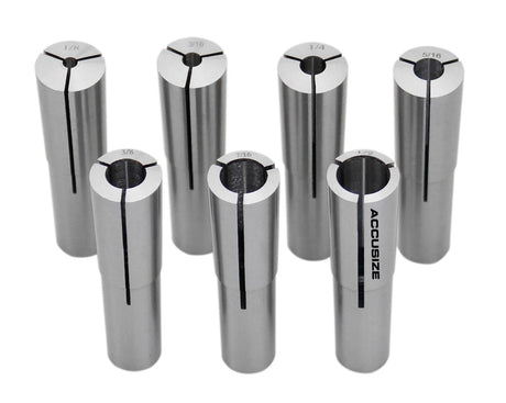 Morse Taper #2 Round Collet Set, 7 Pcs/Set, Size Including 1/8", 3/16", 1/4", 5/16", 5/8", 7/16", & 1/2", 0223-0311