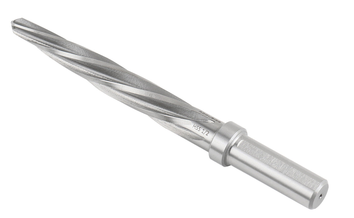 H.S.S. Aligning Reamer, Spiral Flute, 3/8" Straight Shank with 3-Equal Flat