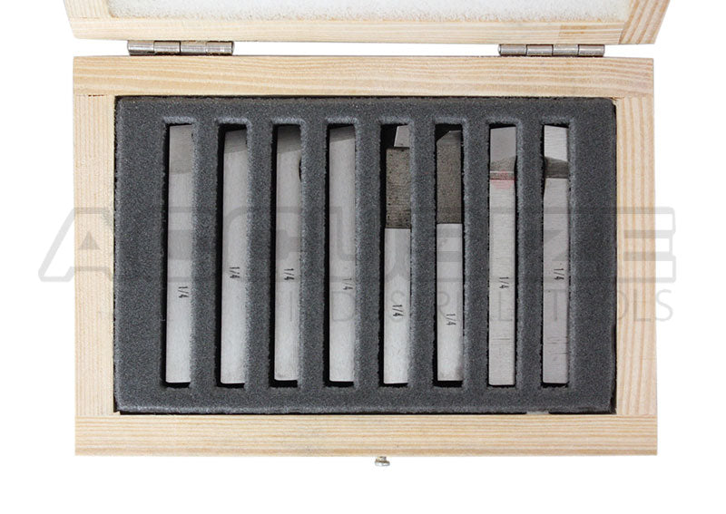 8 pcs H.S.S. Tool Bit Set, Pre-Ground for Turning & Facing Work, 1/4", 5/16", 3/8" & 1/2"