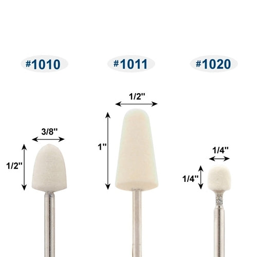 Mounted Felt Bobs, Round & Cone - 1/8" Shank (Pkg. of 12)