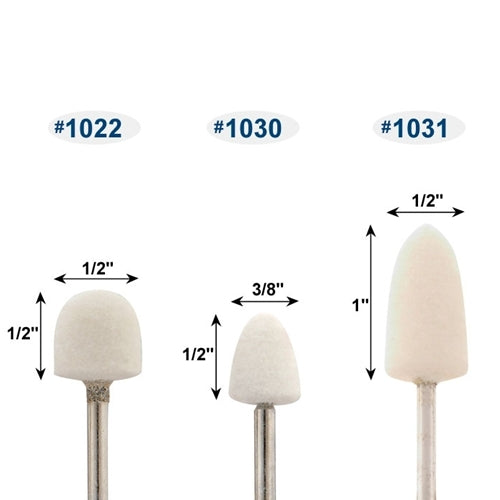 Mounted Felt Bobs, Round & Cone - 1/8" Shank (Pkg. of 12)