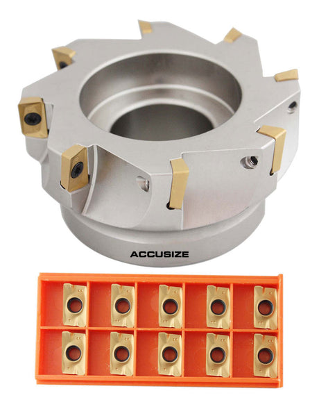 4" x 1-1/2" 90 Deg. Square Shoulder Indexable Face Mill w/ 18 APKT1604 Inserts, #4508-0020+0056-1604