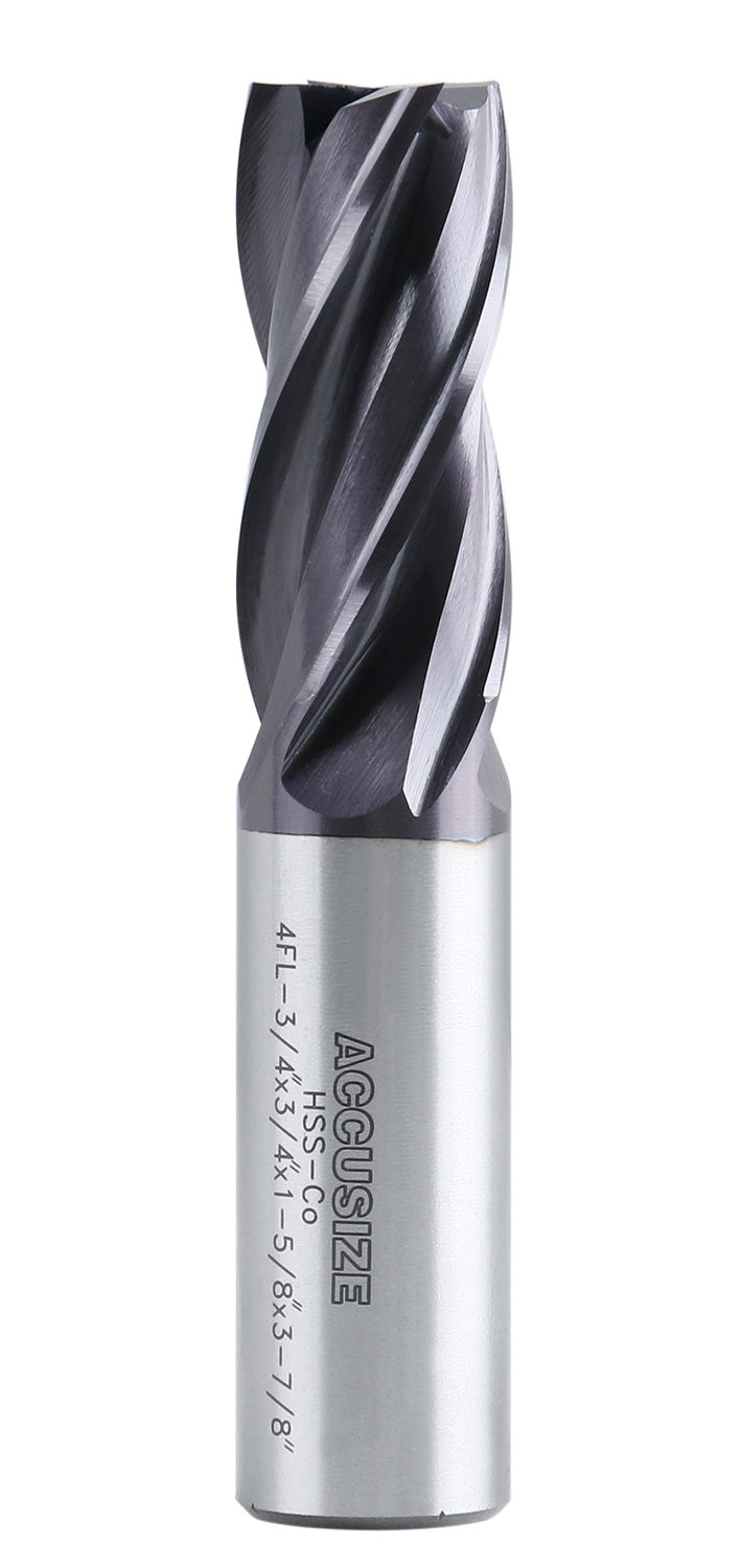 Cobalt 4 Flute End Mills, M42 (HSS+8% Cobalt) TiAlN Coating