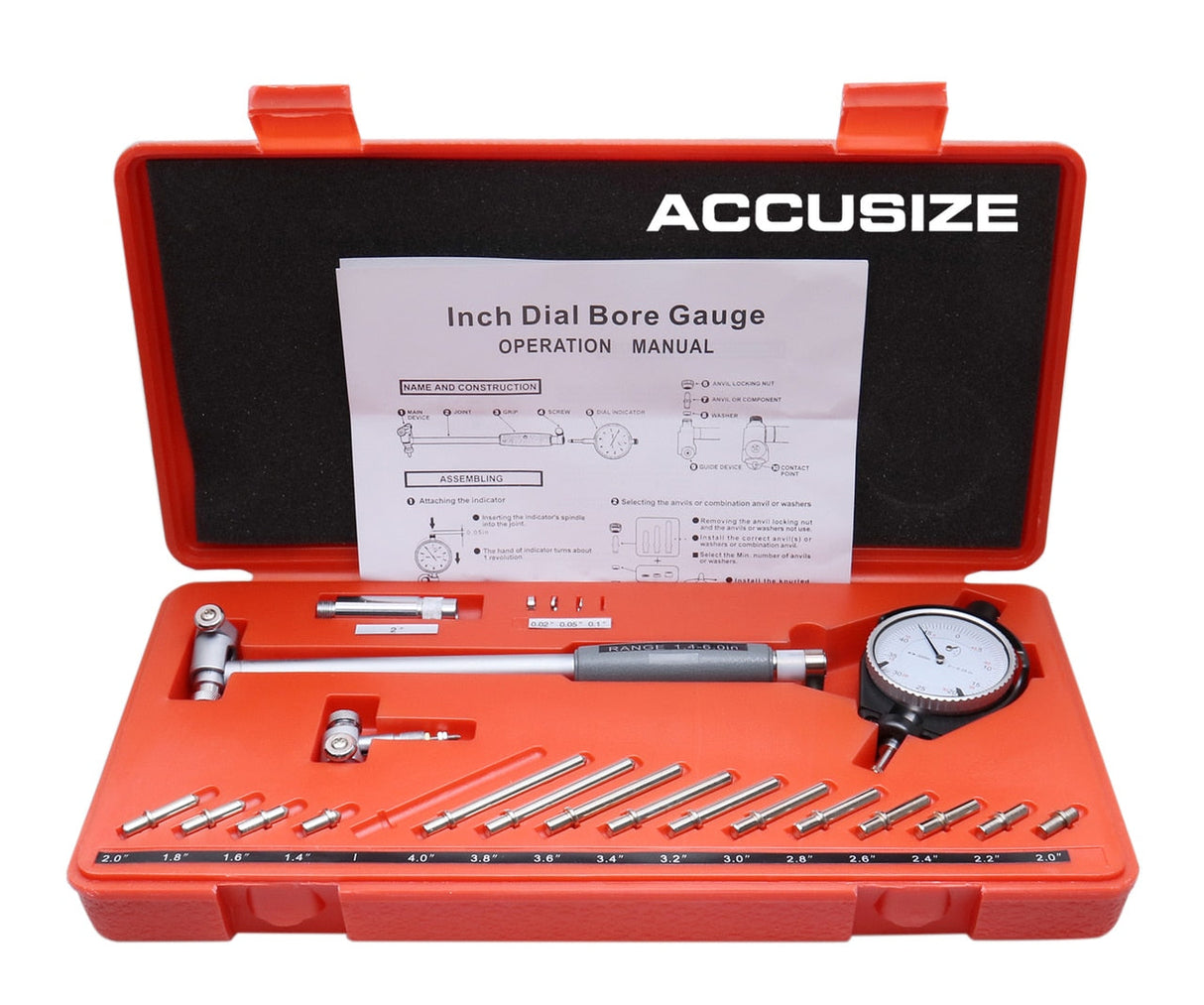 Dial Bore Gage Set, 1.4-6" Measuring Range, 0.0005" Graduation Interval, #EE20-1406